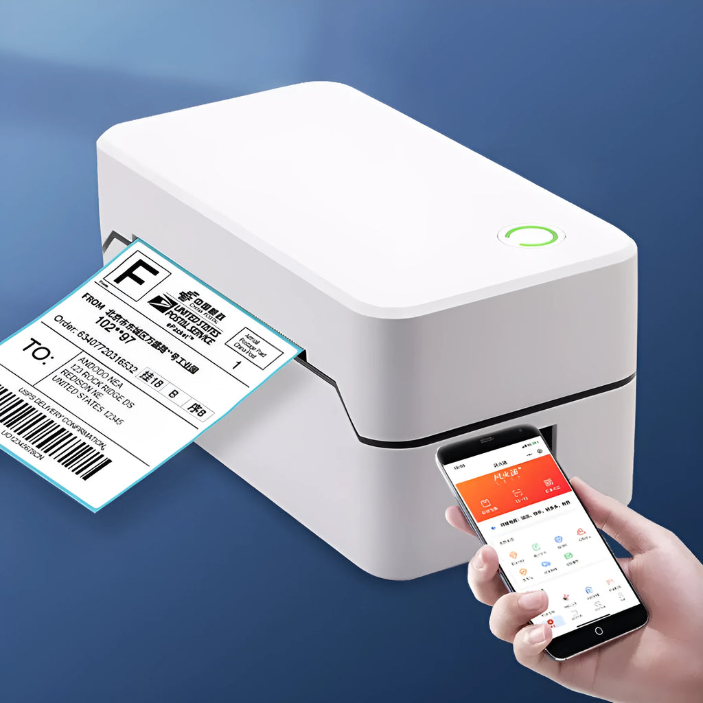 Compact thermal express printer with Bluetooth for receipts and orders, dimensions 149mm x 79mm x 72mm.