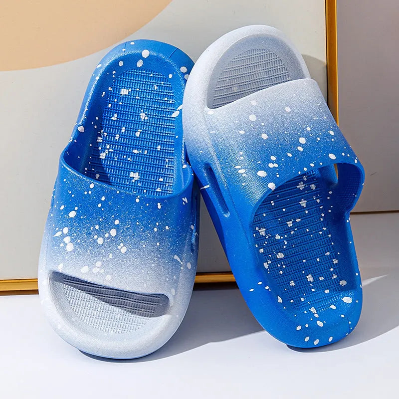 Children's gradient blue PVC slipper sandals with non-slip sole on a light background.