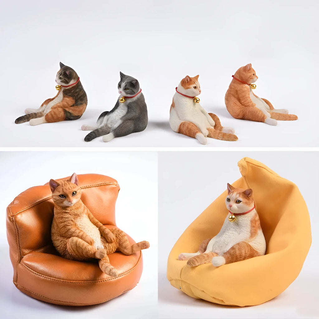 Small lazy cat figurine with sofa car ornament on a dashboard