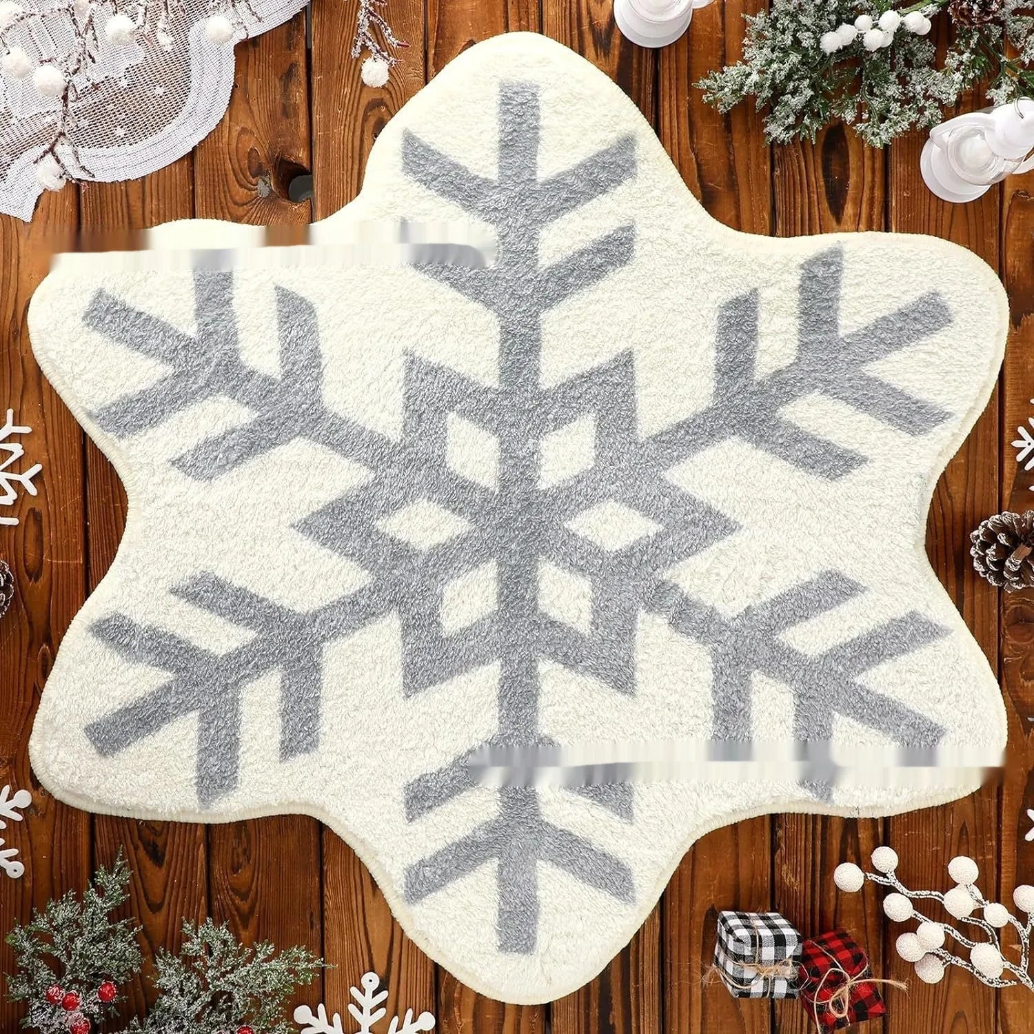 Christmas carpet round pad with printed festive design in cashmere-like polyester fibre