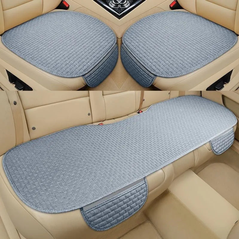 Linen car cushion set with hemmed edges in multiple colour options and configurations