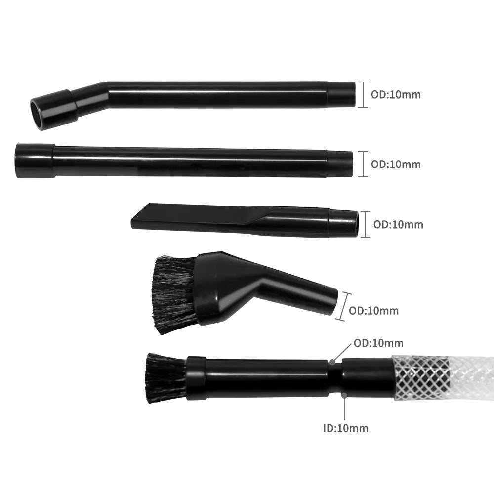 Eight-piece vacuum cleaner accessory set with small suction head for spaces under 10 square metres