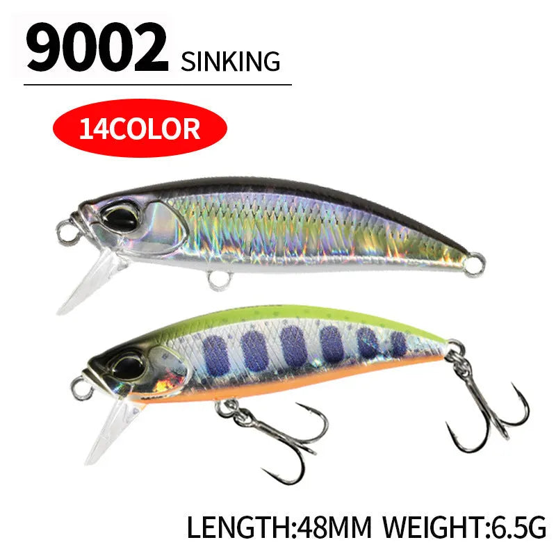 48mm Japanese submerged minnow fishing lure in multiple colour options for mandarin fish and snakehead