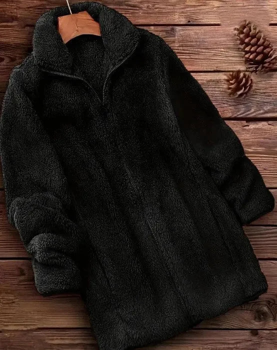 Double-sided fleece-lined jacket in black, navy blue, or khaki colour