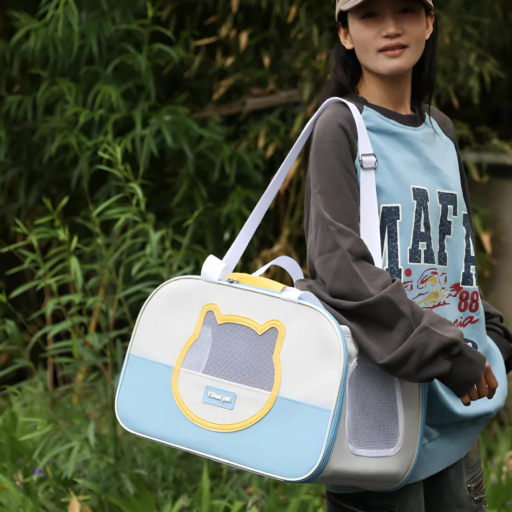 Foldable Oxford cloth cat backpack with contrast colour pattern and medium-soft padding