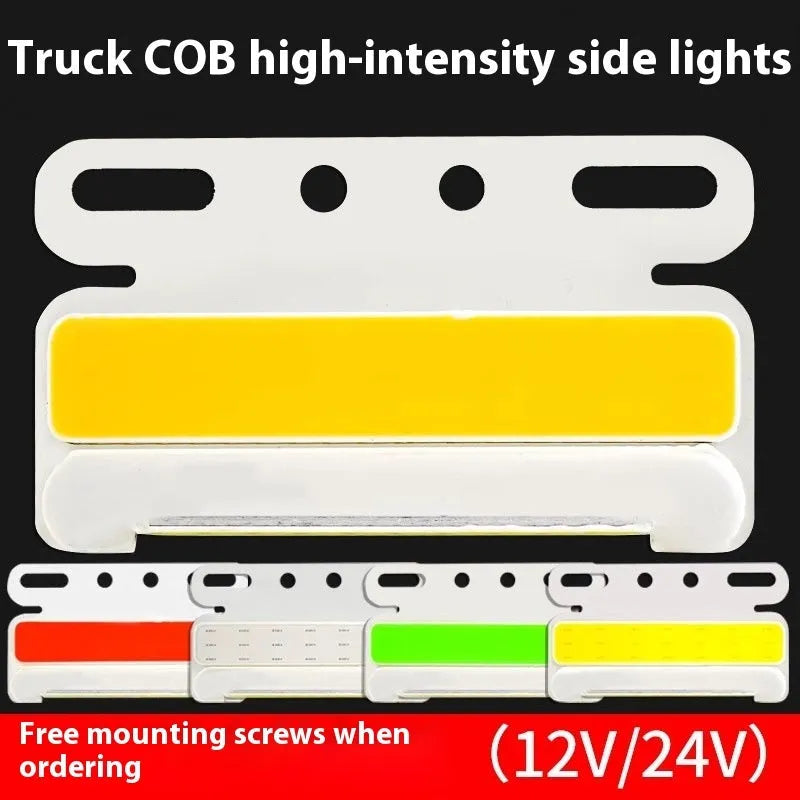 LED COB truck side light in aluminium alloy housing showing red, yellow, green, blue and white colour options