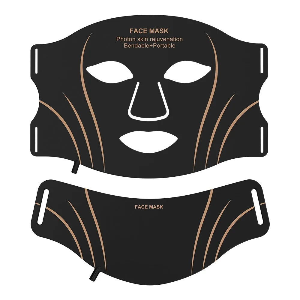 Black gold silicone LED red light facial beauty mask with headband and touch screen controls