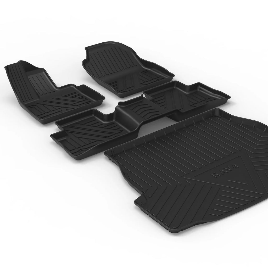 Black carbon fibre pattern TPE car boot liner mat for trunk protection.