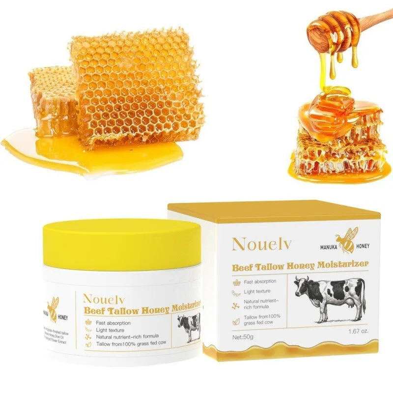 50g glass jar of Honey Tallow moisturising cream for dry and combination skin.
