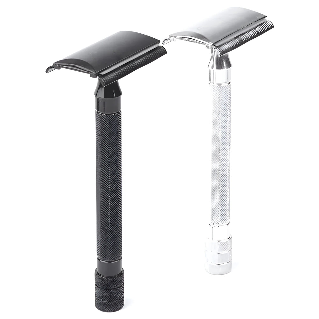Traditional manual pogonotomy metal shaver and brush set for old-fashioned wet shaving