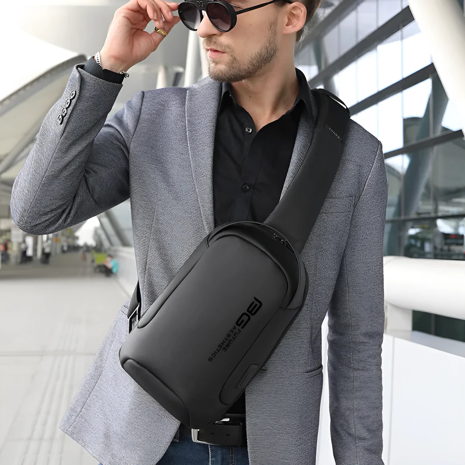 Men's Oxford cloth shoulder bag with USB charging port in business commute style