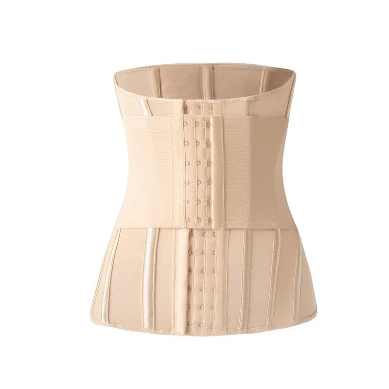 Nylon belly band waist trainer in apricot and black colours with belt tie