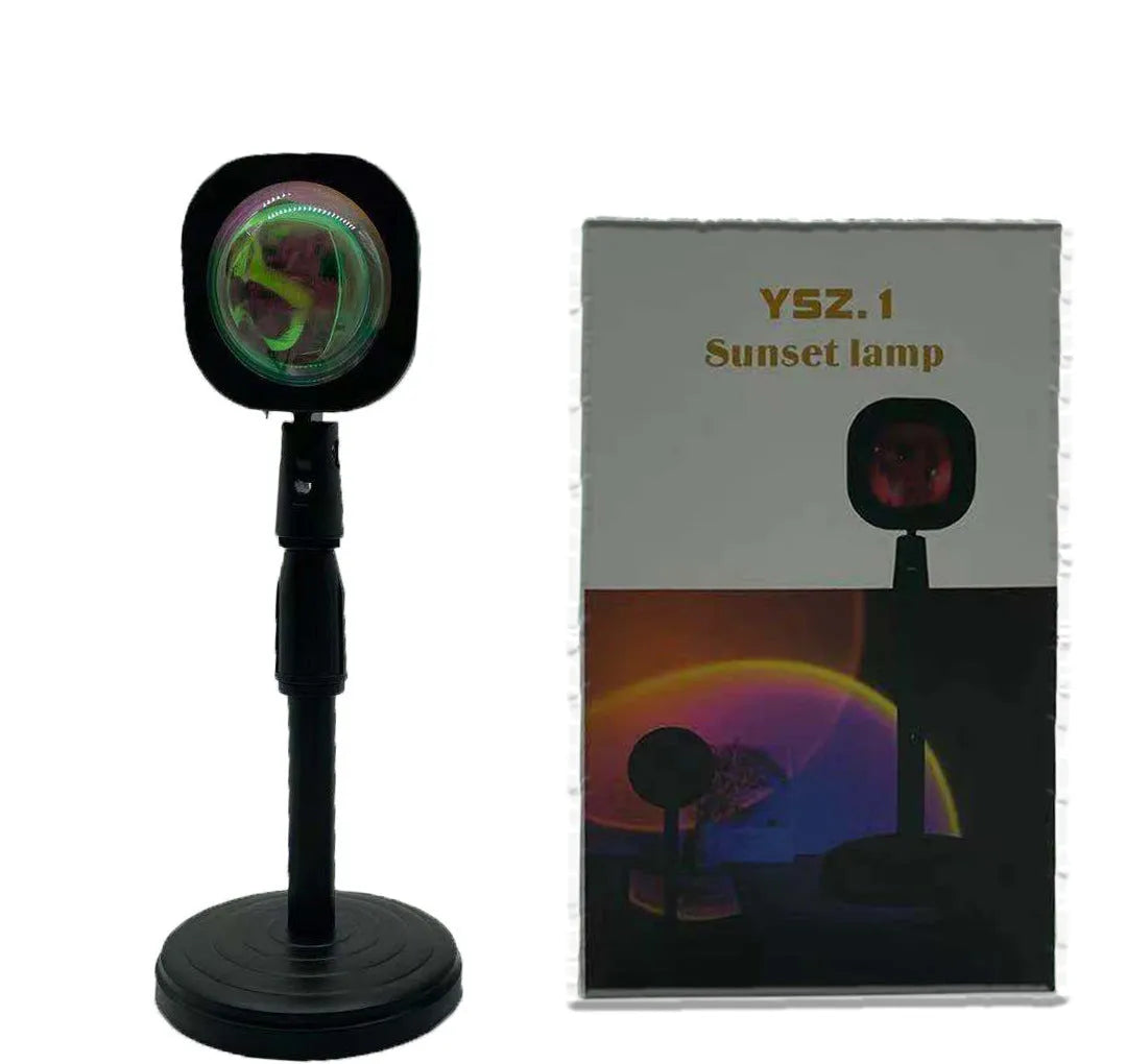 USB rechargeable sunset red rainbow projection atmosphere lamp with push button.