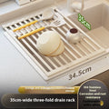 Milky white 304 stainless steel foldable kitchen draining rack over sink