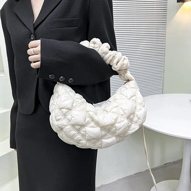 Women's nylon underarm messenger bag in solid colour with adjustable shoulder strap