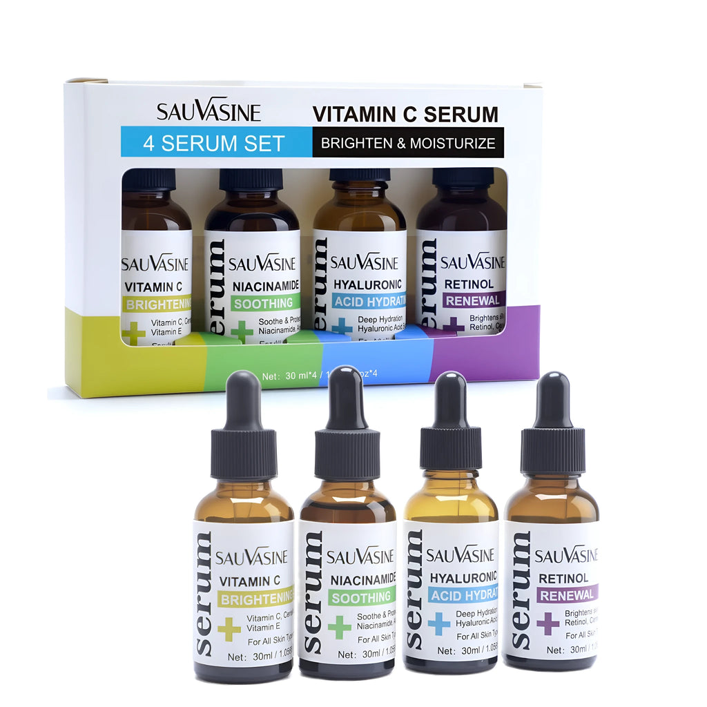Vitamin C skincare 4-piece set with four 30ml bottles for universal skin types