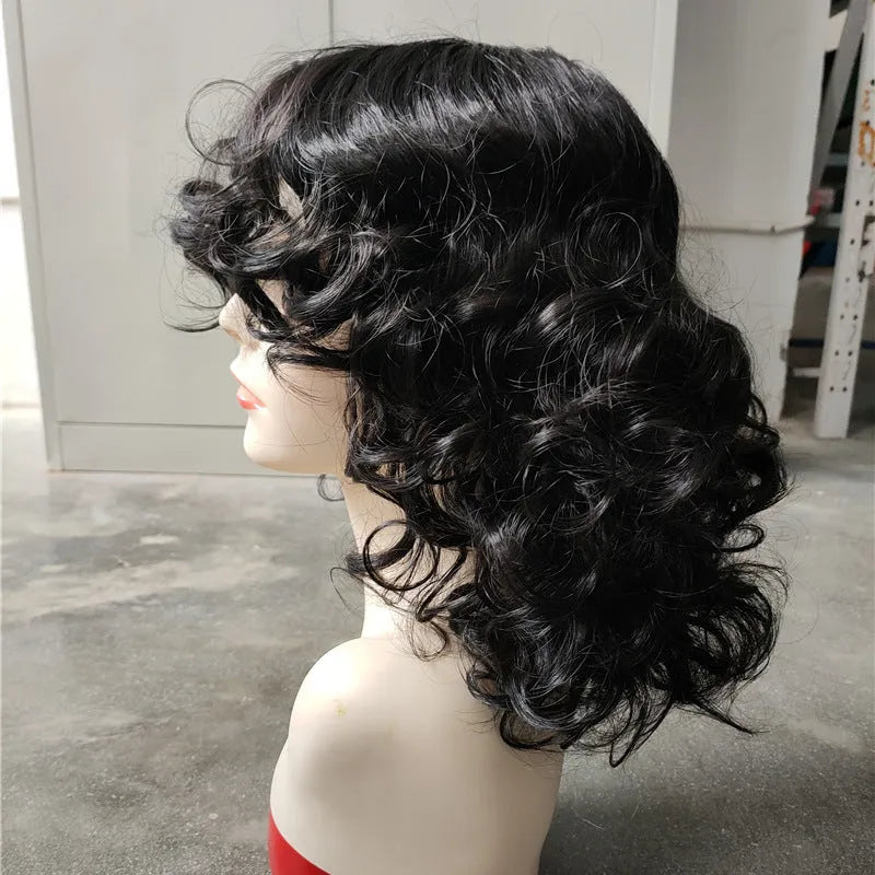 Black synthetic afro wig with long curly African styling for women