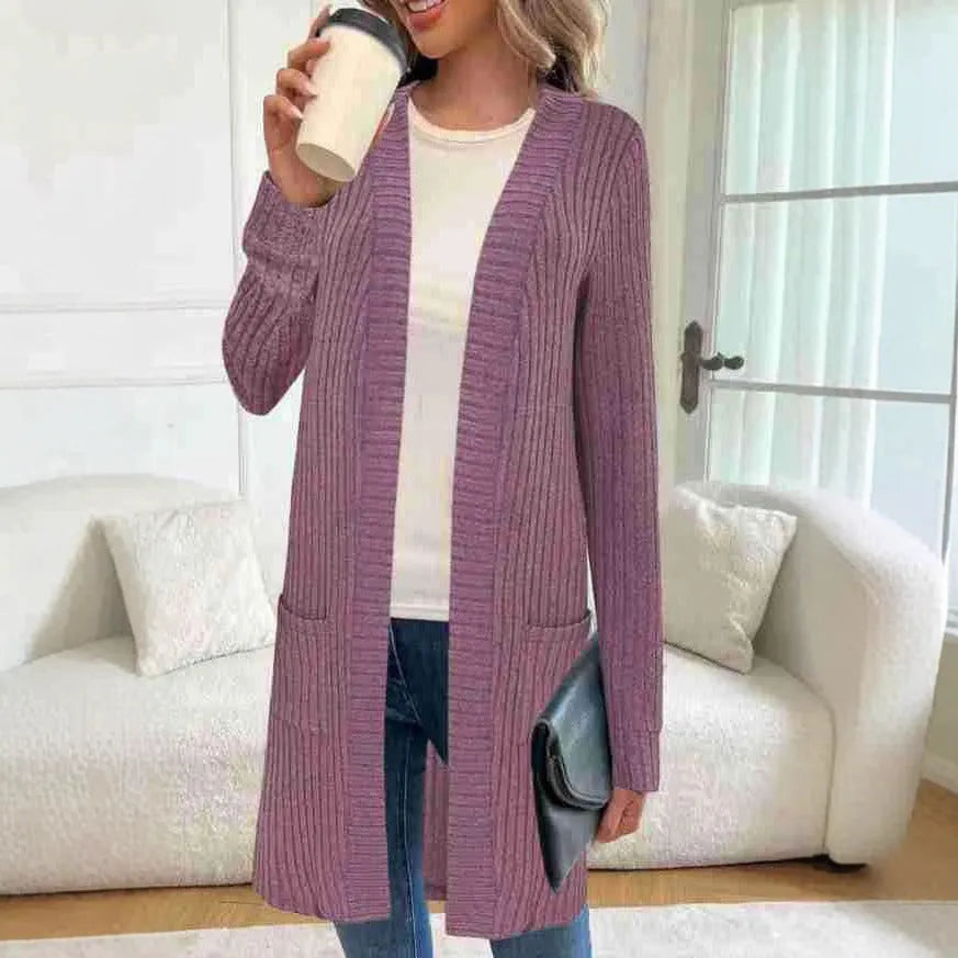 Long sleeve loose pocket knitted cardigan jacket in polyester available in sizes 1XL to 5XL