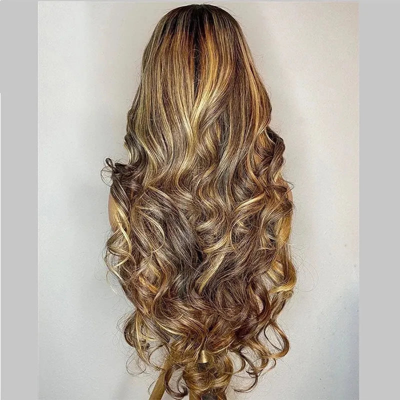 Front lace wig with 134 gradient colour transitioning to long curly hair with side bangs