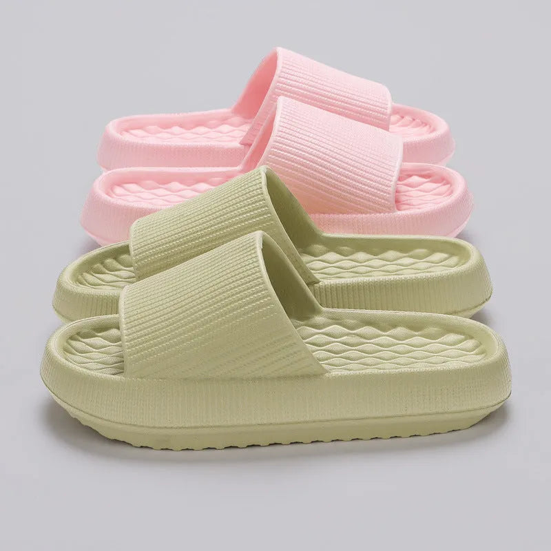 Solid colour summer EVA anti-slip slippers with rhombus stripe design in pink, yellow, khaki, black, white, grey, green