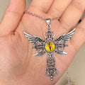 Devil wings cross pendant necklace in alloy with geometric shape, showing colour options