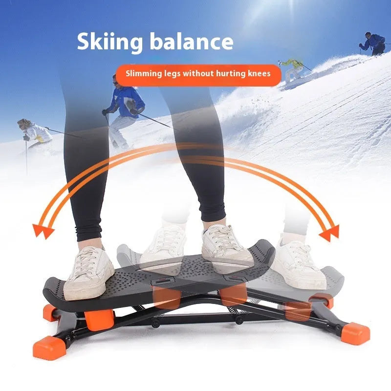 Black mini fitness skiing machine JS101A with elastic hand straps, 77cm length compact exercise equipment