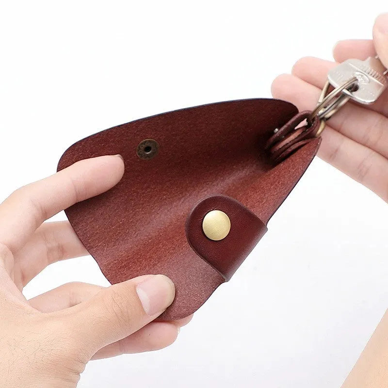 Genuine leather handmade key storage bag in short length style for car keys