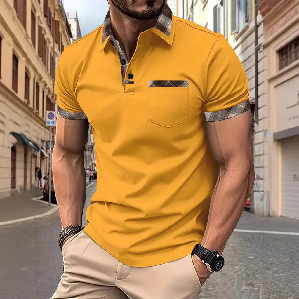 Men's plaid colourblock t-shirt in loose fit with short sleeves and decorative zipper details