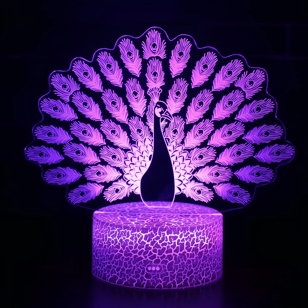 Acrylic 3D colourful crack base USB table lamp with touch control on a desk.