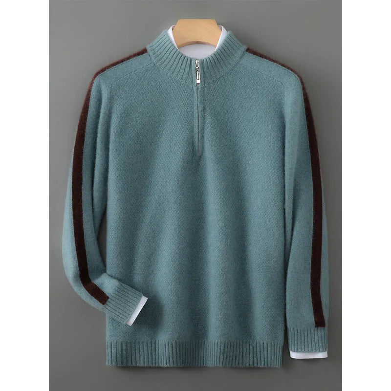 Sheep wool slim fit sweater with half-height zip round neck in multiple colour options