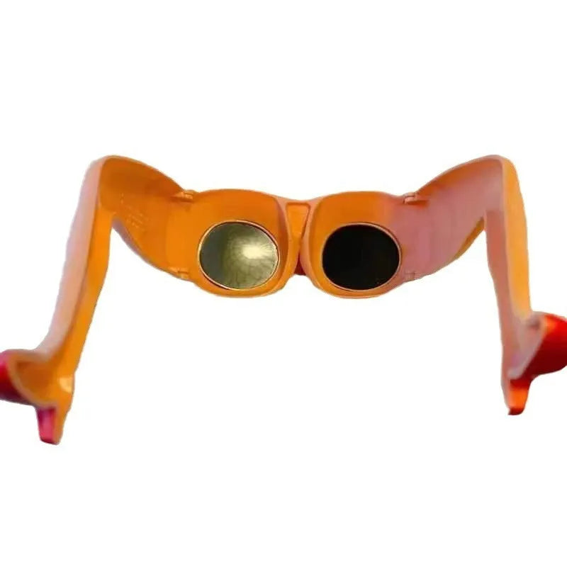 Orange oversized novelty plastic sunglasses for parties and travel.