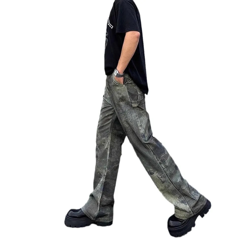 Men's straight-leg camouflage jeans with digital pattern on cotton denim fabric
