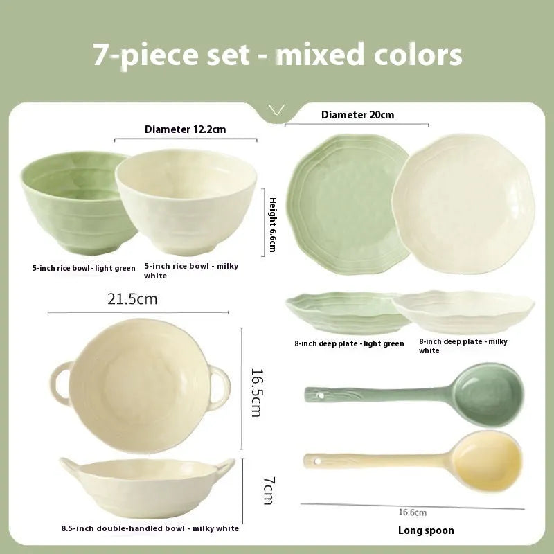 Seven-piece solid colour ceramic tableware set with modern minimalist design
