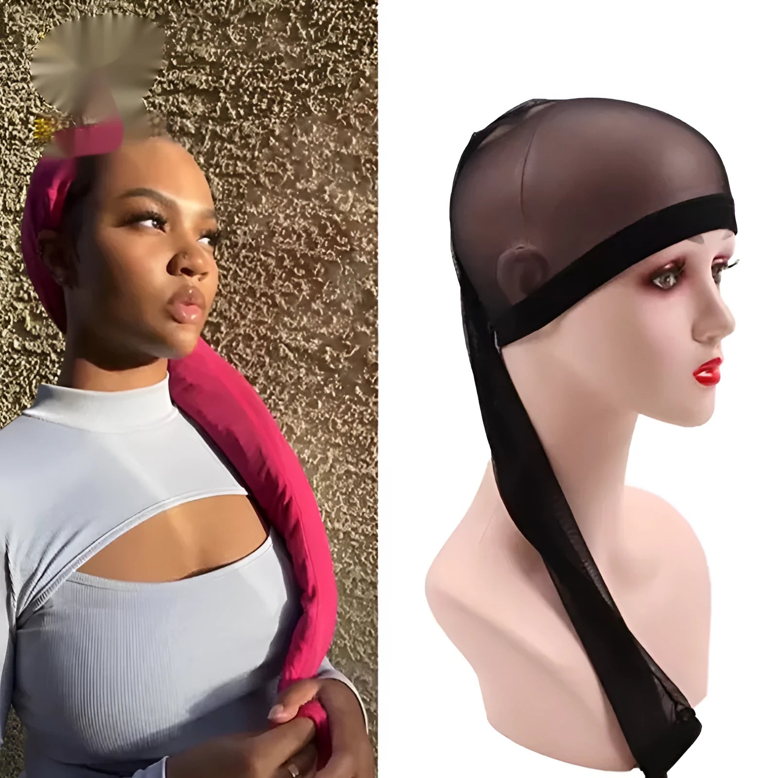 High elasticity mesh wig cap with oversleeve design in multiple colour options including leopard print.