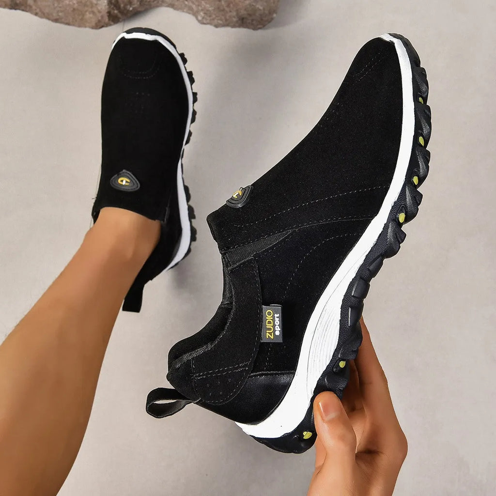 Men's grey round head oversleeve shoes with a shallow mouth and rubber sole.