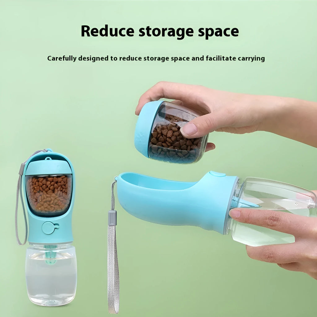 Blue dual-use plastic dog outing cup with detachable feeding dish, shown in 550ml size.