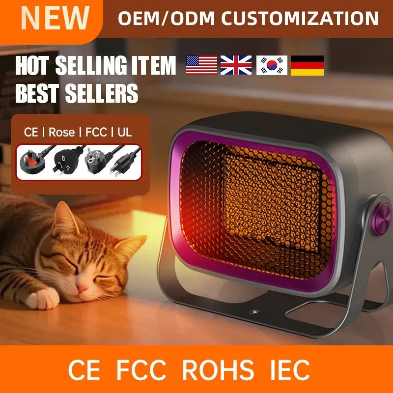 Compact desktop PTC ceramic heater in grey colour with control buttons and air vent