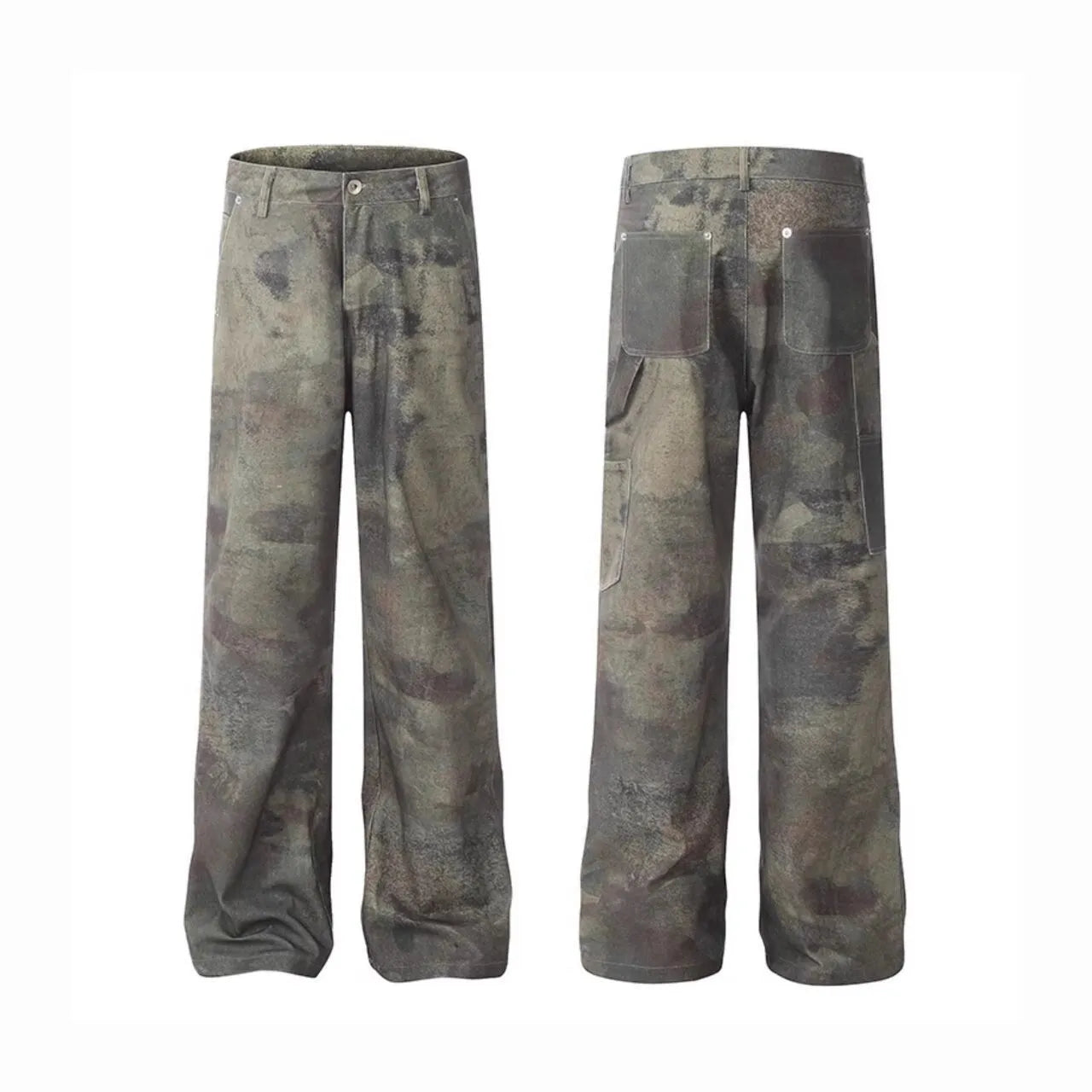 Men's straight-leg camouflage jeans with digital pattern on cotton denim fabric