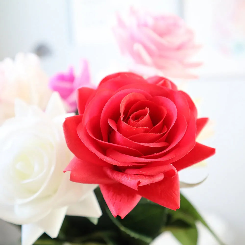 Artificial silk rose flower bouquet with 42cm length in multiple colour options