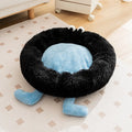 Elf Briquettes blue plush kennel-style dog bed or cat bed with raised bolster edges.