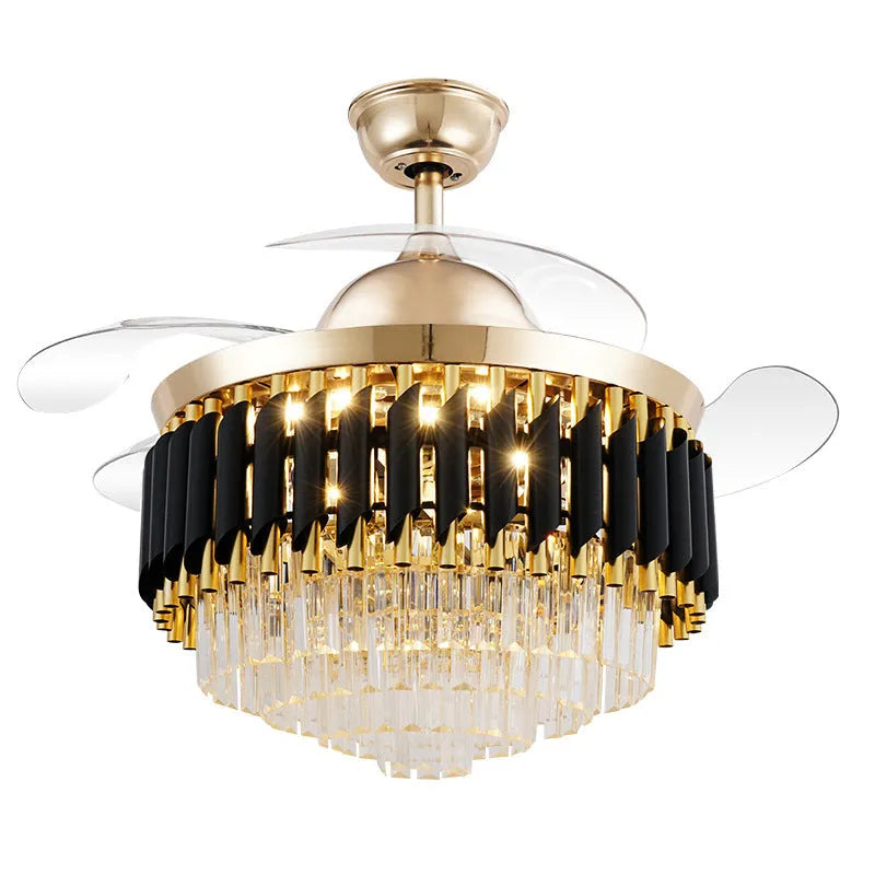 Crystal chandelier ceiling fan light with remote control in 42-inch or 48-inch sizes