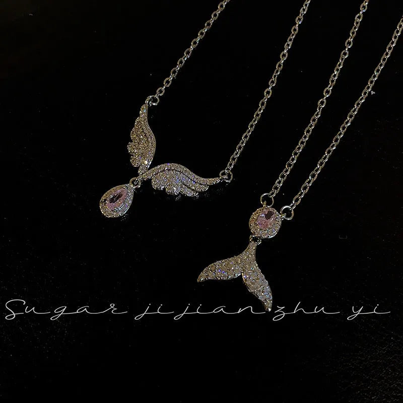 Women's geometric fishtail pendant on an O-ring chain, made of S925 sterling silver.