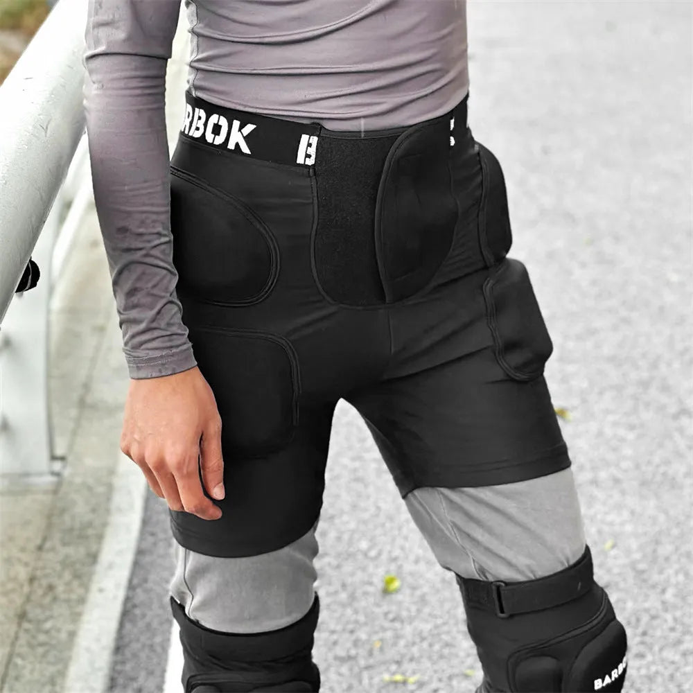 Black spandex hip protector pad with NBR foam for roller skating and skateboarding safety.