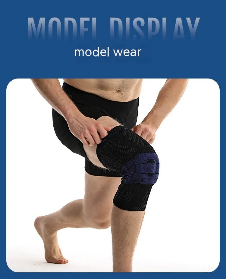 Adult sports knee pads in black and blue colour, sizes S M L XL for basketball and running protection