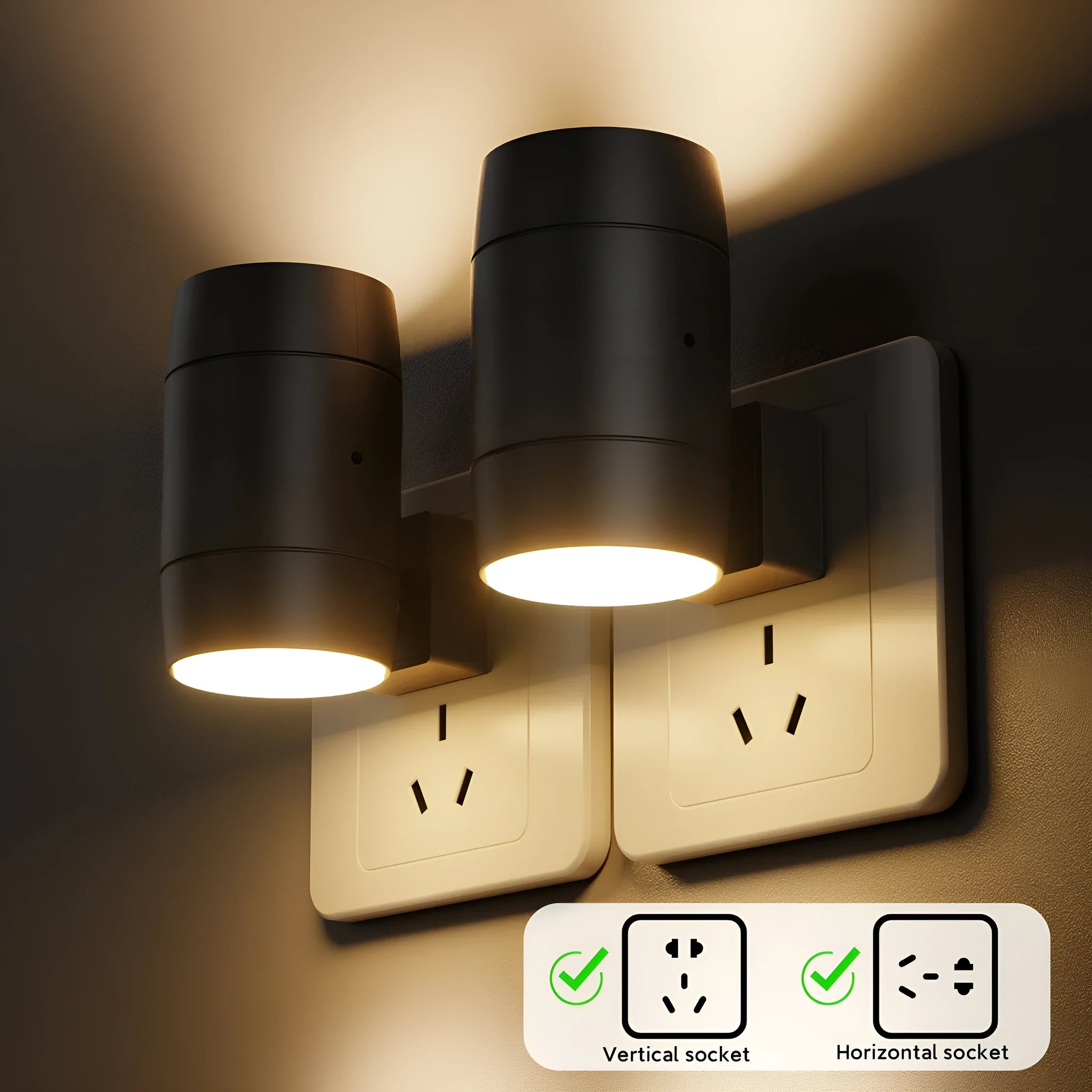 Direct plug night lamp with adjustable brightness control and rotatable head showing compact design
