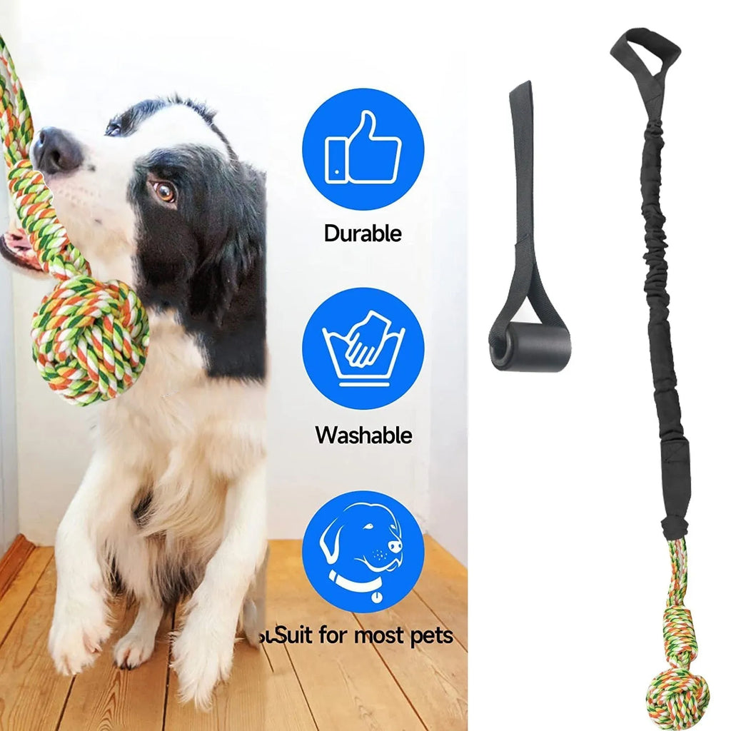Cotton thread dog tug-of-war rope toy shown in red colour on a plain background.