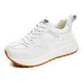 Women's beige low-top casual leather sports shoes with cross-strap and round toe