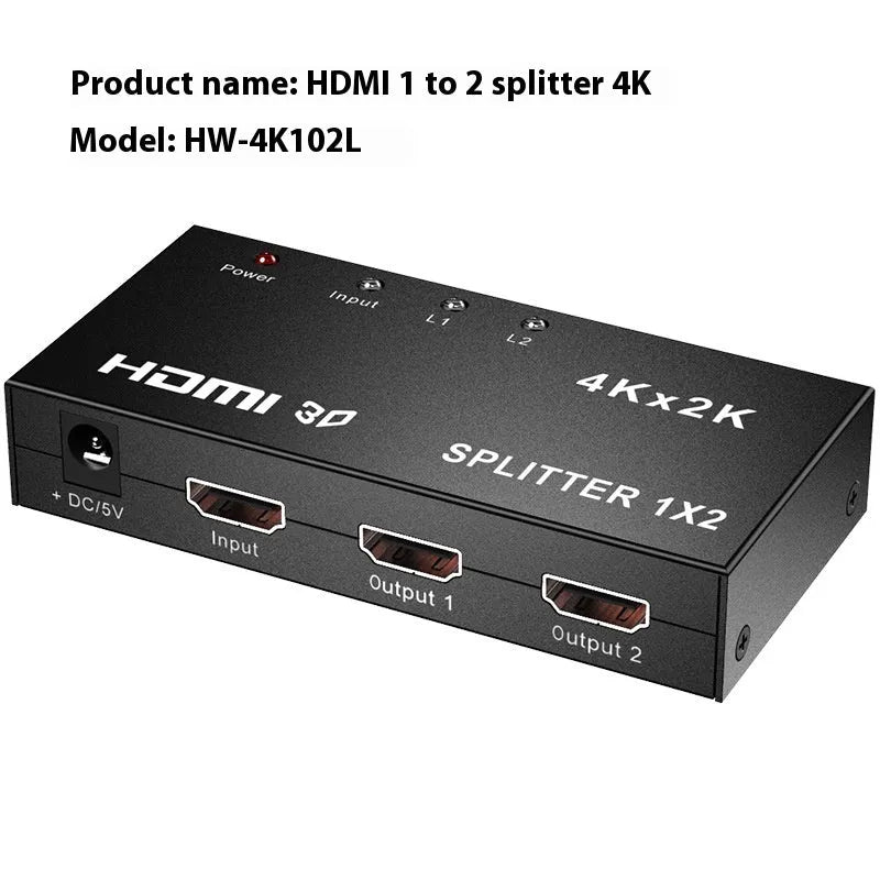 HDMI splitter device with one input and two output ports supporting 4K resolution