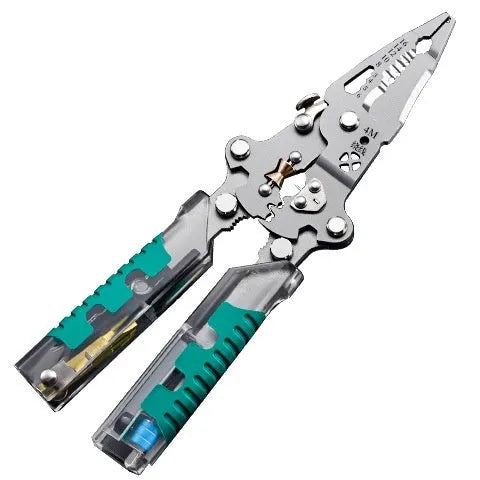 Thickened 8.8-inch electricians' pliers with wire stripper function and pointed nose design