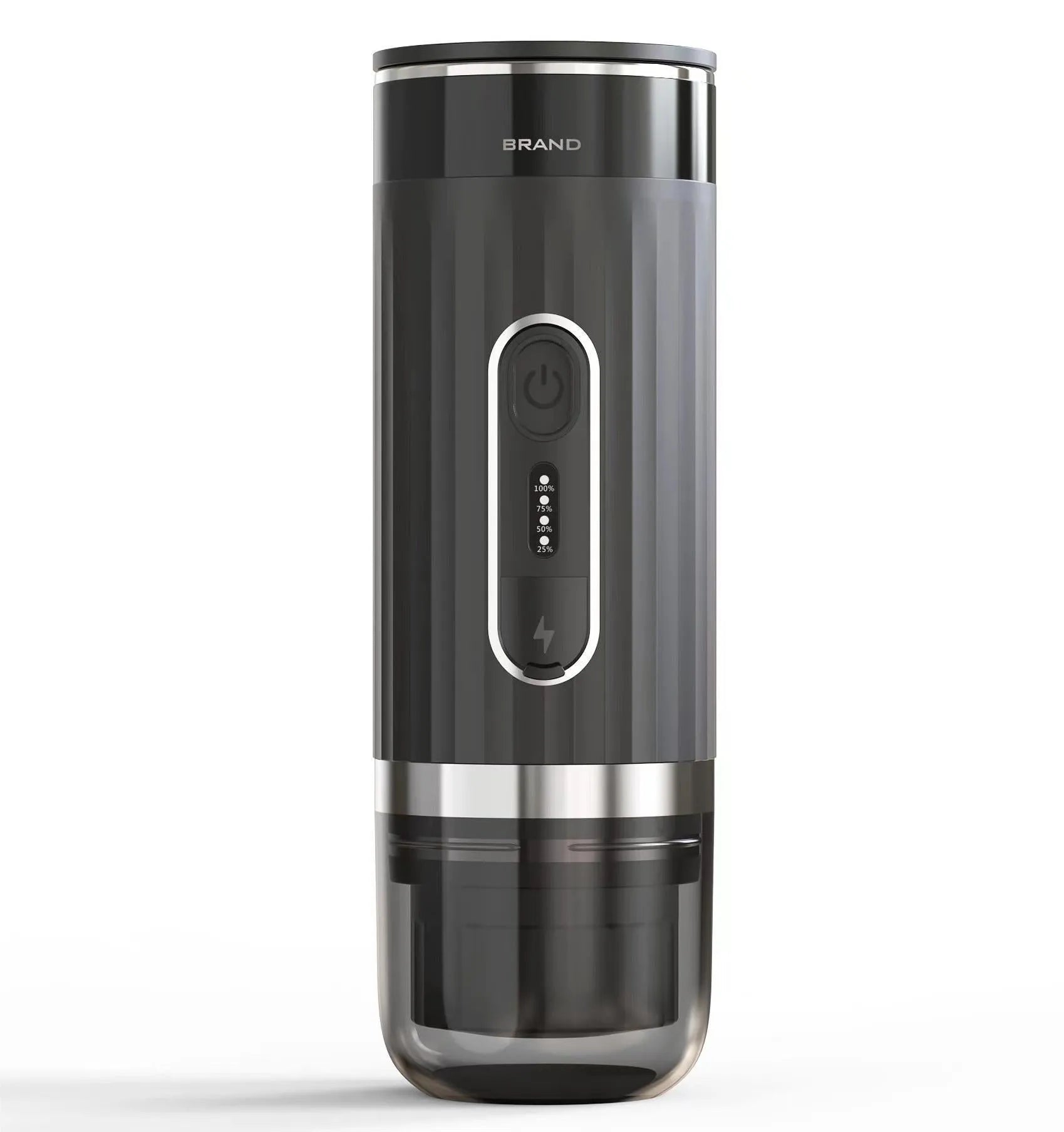 Black portable wireless K-Cup coffee machine for car and camping use.